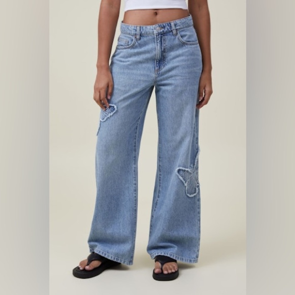 Cotton On Relaxed Wide Leg Butterfly Blue Jeans